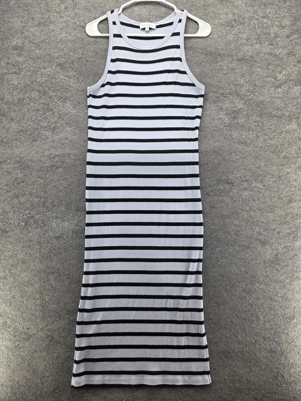 Michael Stars Dress Womens S Gray Tank Bodycon Maxi Striped High Neck Jersey
